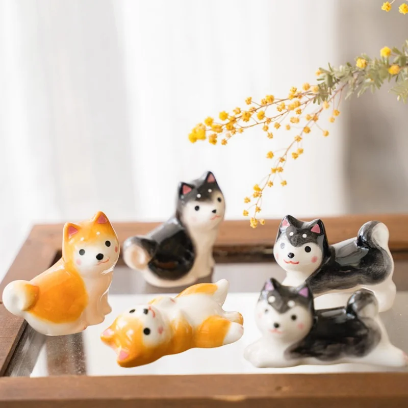 Japanese Shiba Inu Chopsticks Holder Animal Series Ceramic Table Decorative Ornaments Home Kitchen Spoon Rest Cute Tea Pets tea pet ornaments