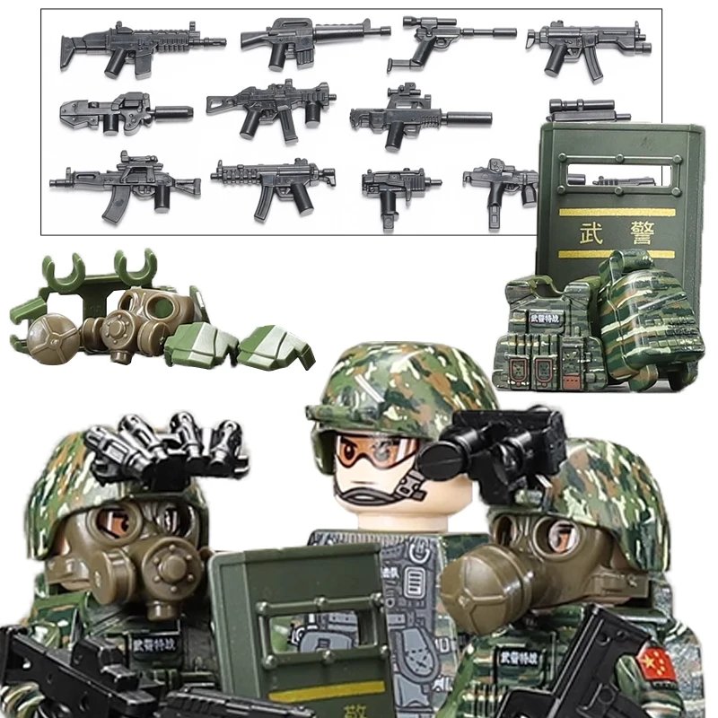 

Military Figures Army Soldiers Building Blocks Snow Leopard Assault Team Police Special Force Armor Helmet Shield Weapons Bricks