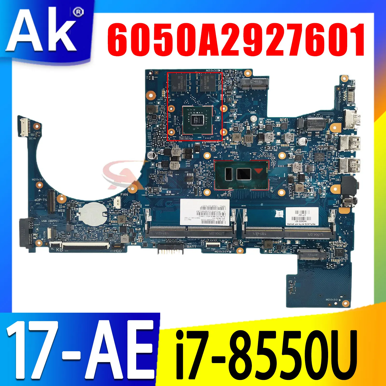 

100% Working For HP ENVY 17-AE Motherboard i7-8550U CPU MX150 4G 940820-601 6050A2927601-MB-A01 Tested OK