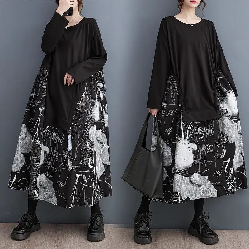 

Design Dress Beautiful And Luxurious 2023 New Autumn Winter Korean Women's Loose Fashion Patchwork Long Printed Dress Z3651