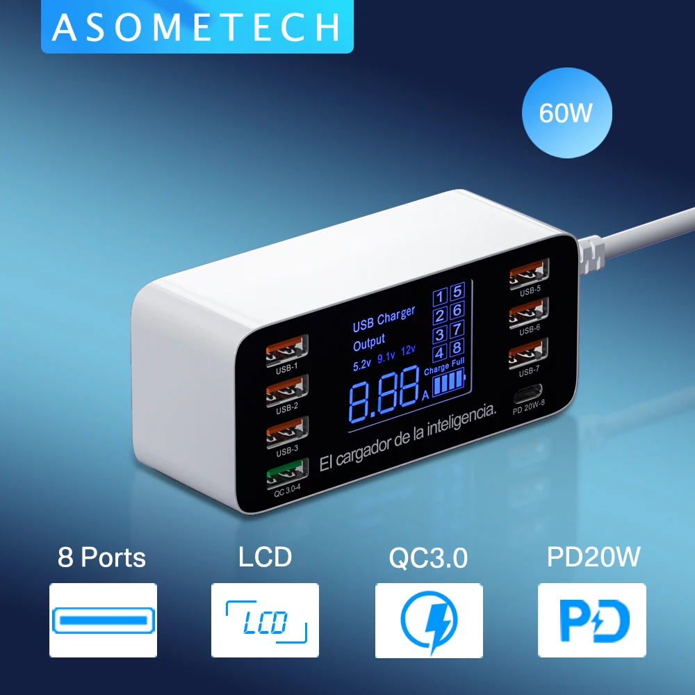 Зарядное устройство с 8 USB-портами и ЖК-дисплеем | Мобильные телефоны аксессуары