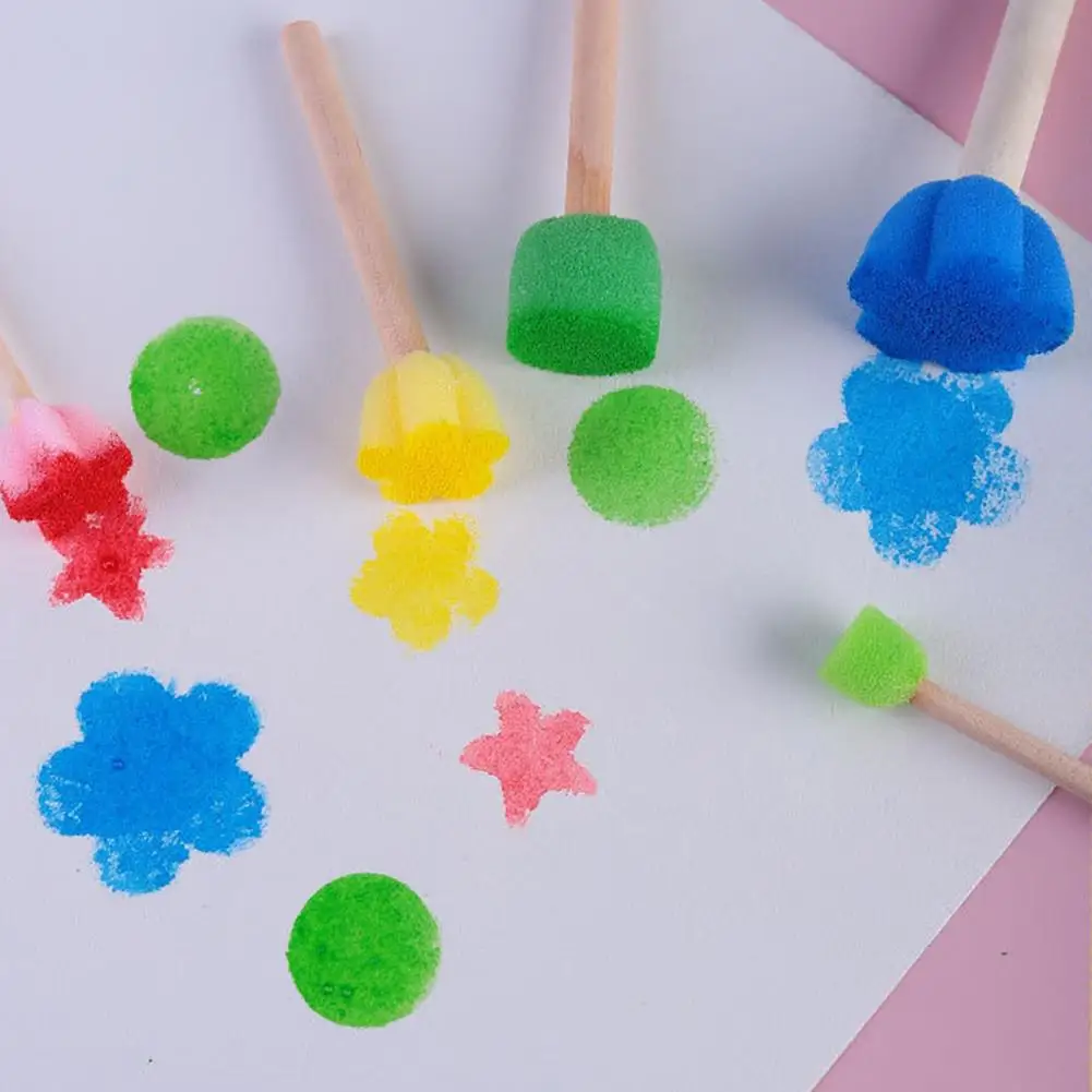 5 개/대 페인트 스폰지 스탬프 스틱 DIY 그림 스텐실 나무 손잡이 어린이 DIY 그림 스텐실 예술 도구