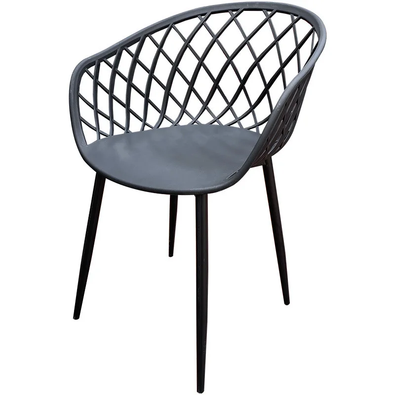 Outdoor Plastic Integral Slant Mesh Chairs Patio Balcony Trendy Milk Tea Shops Cafe Leisure Steel Table Set Durable Weatherproof