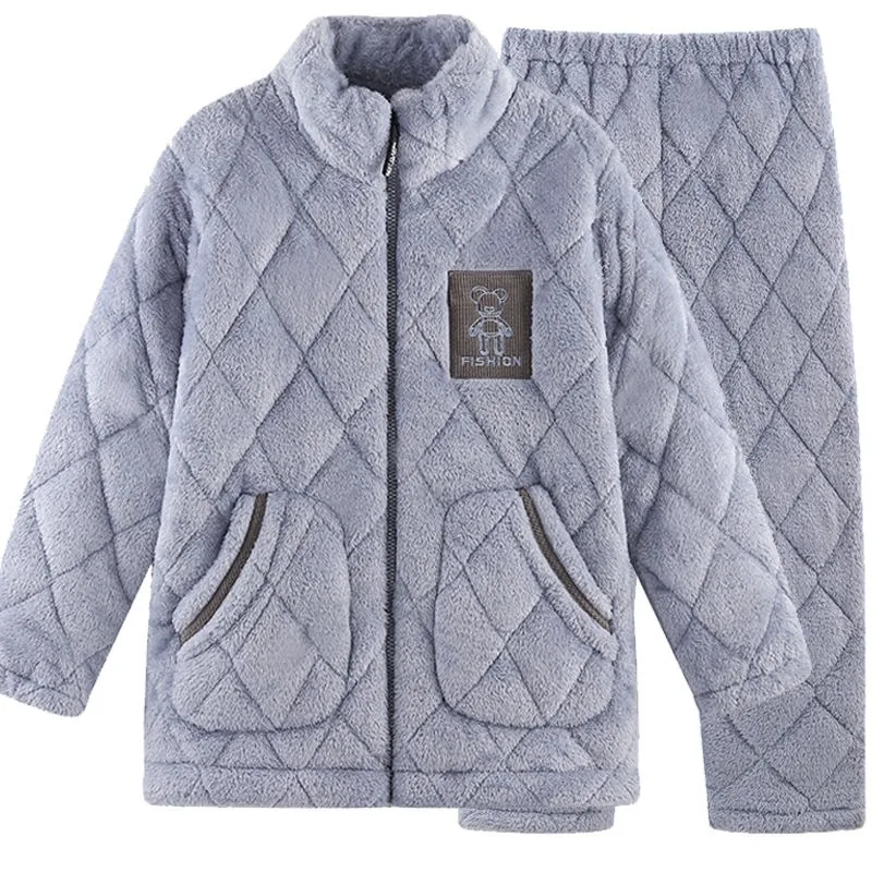 2024 New Pajamas Men's Winter Warmth Young Man Sleepwear Thick Piled Three Layers Cotton Flannel Homewear Zipper Loungewear