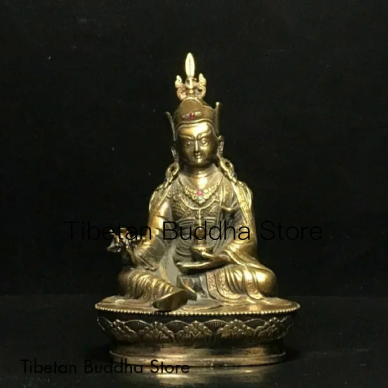 

Tibet Buddhism Bronze Gilt Seat Lotus Guru Rinpoche Padmasambhava Buddha StatueB