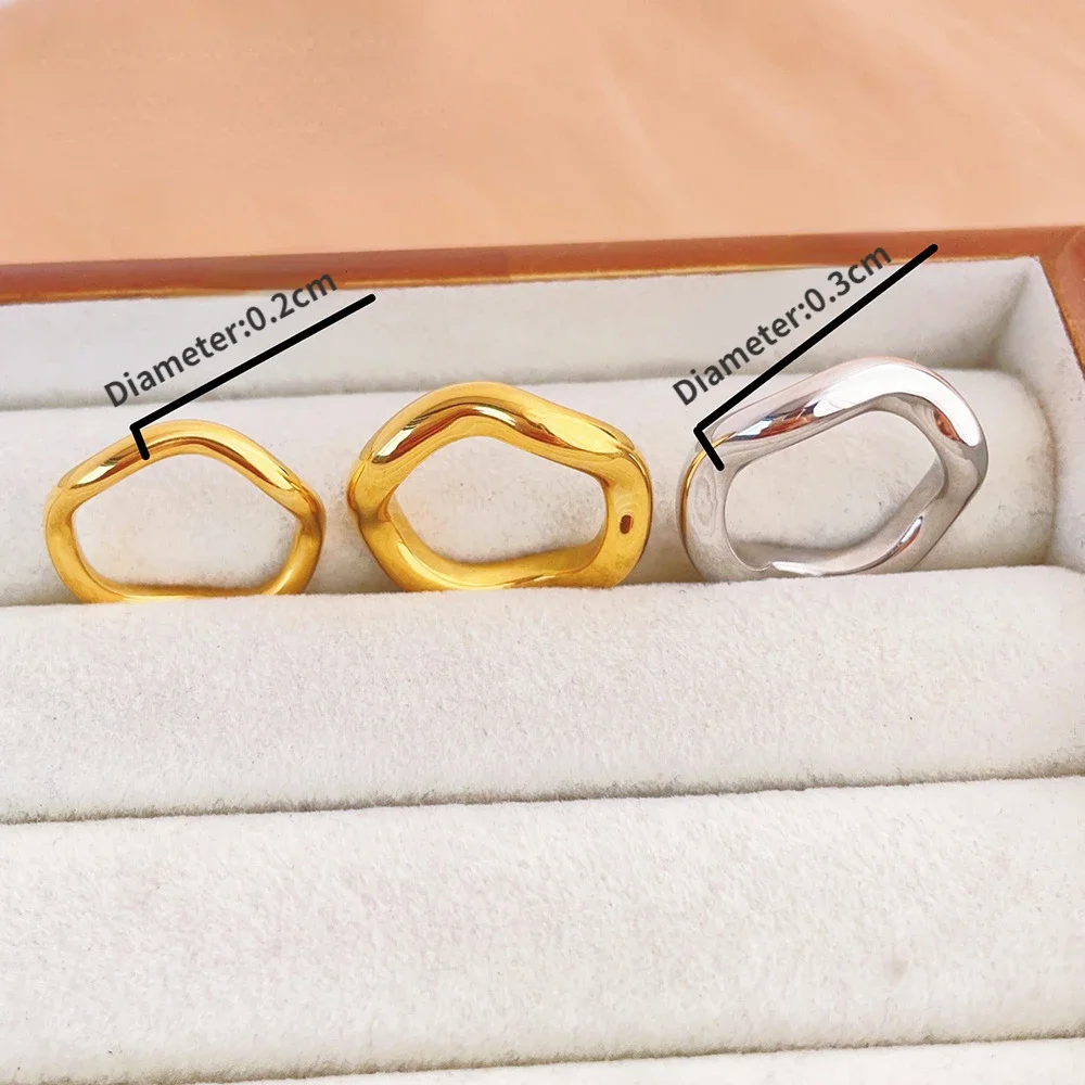 High End PVD Wholesale No Fade&Waterproof Fashion Minimalist Wave Shaped Stainless Steel Ring for Women Girl 5