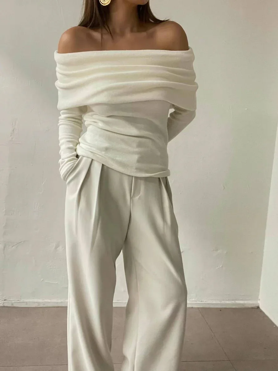 Sweater Knit Pullover Backless Women Slim Bandeau Solid Cropped Top Streetwear Off-Shoulder Elegant Autumn Knitwear Top