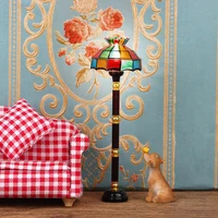 1:12 Dollhouse Retro European Style Mini LED Lamp Double-head Flower Ceiling Light Lamp Live Room Standing Lamp (with Battery) 2