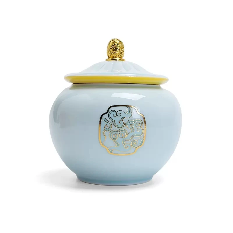 Chinese-style Yellow Ceramic Pot, Tea Container, Sealed Storage Pot, Desktop Ornaments, High-End, Living Room, Coffee Table, Tea