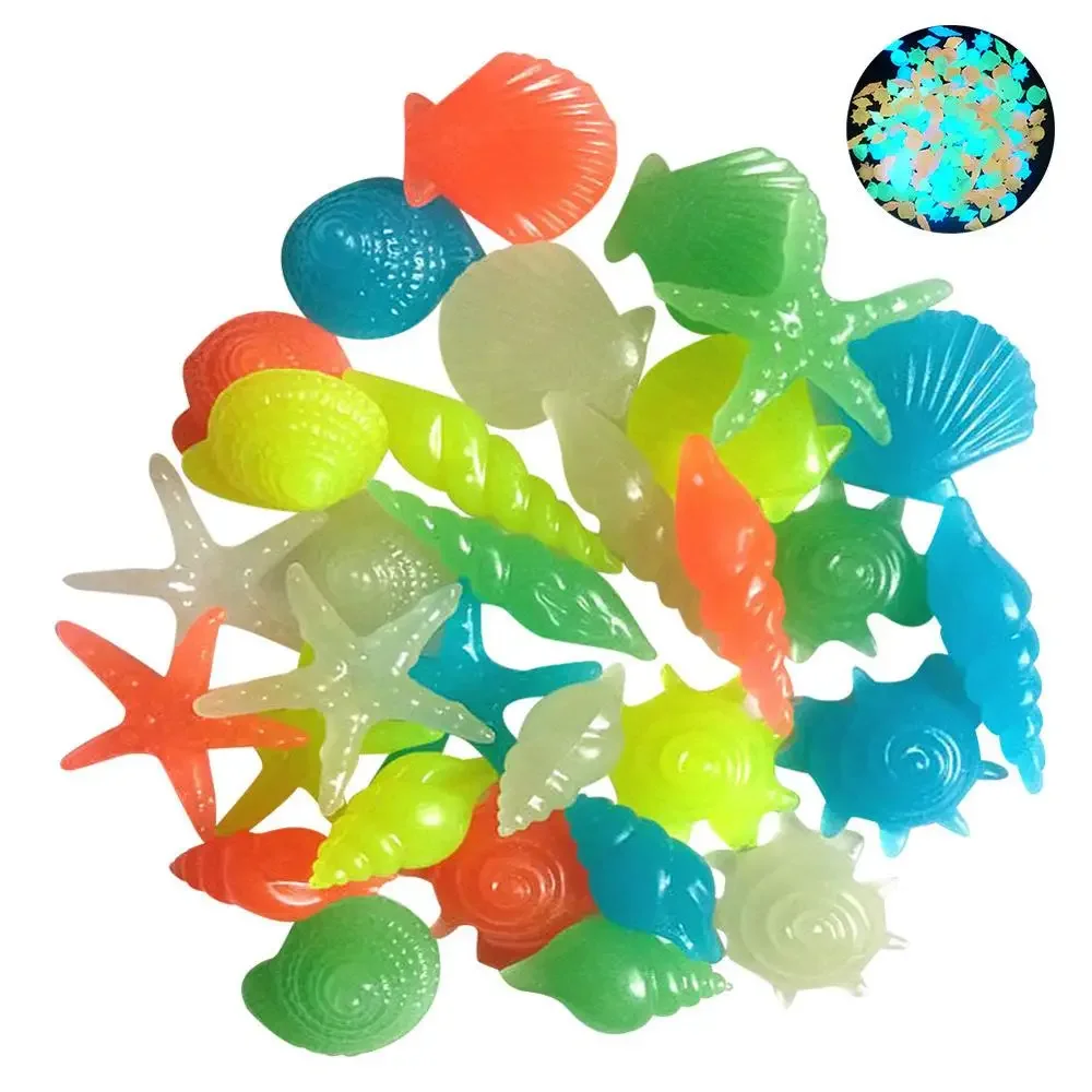 

50pcs Colorful Luminous Starfish Conch Shell Shaped Glowing Stones Glow In the Dark Garden Aquarium Fish Tank Pool Landscape