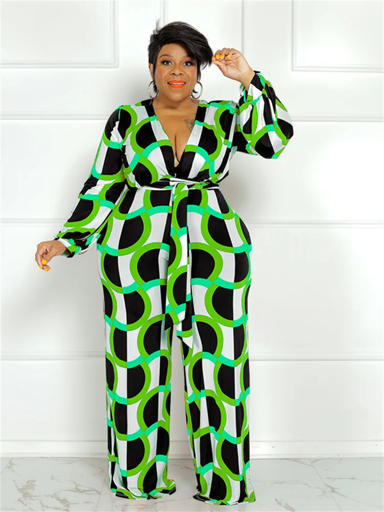 Wmstar Plus Size Women Print Jumpsuit Fall Clothes One Piece Outfits Print Casual Wide Leg Bodysuit New Wholesale Dropshipping