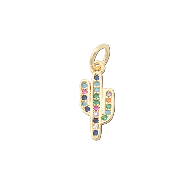 10pcs Brass Inlaid Zircon Cactus Tree Leaf Flowers Charms Pendants Accessories For Jewelry Making Diy Bracelet Necklace Earrings