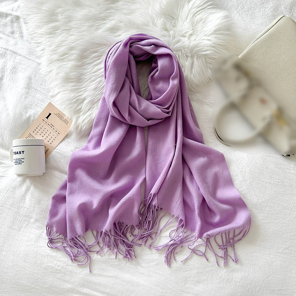 Solid Color Cashmere Scarf For Women In Winter, New European And American Camel Beige Warm Scarf, Long Shawl_voghion.com