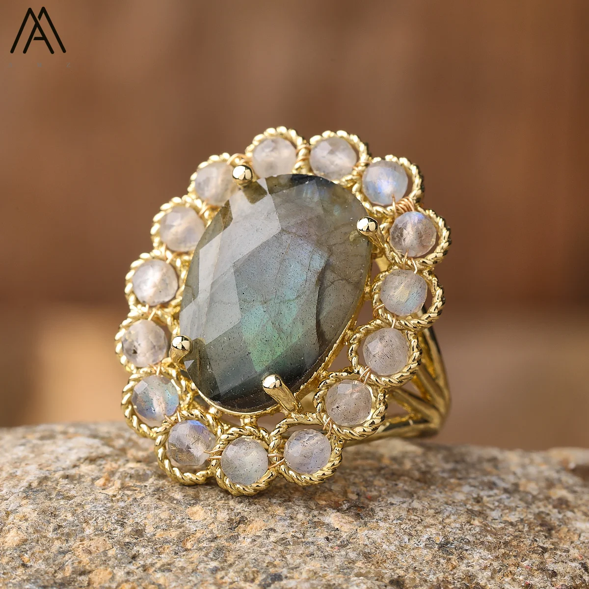 Mode Frauen Blau Türkis Aussage Ringe Böhmen Natürlichen Edelstein Einstellbare Ring Designer Hochzeit Schmuck Geschenke – Detail 11