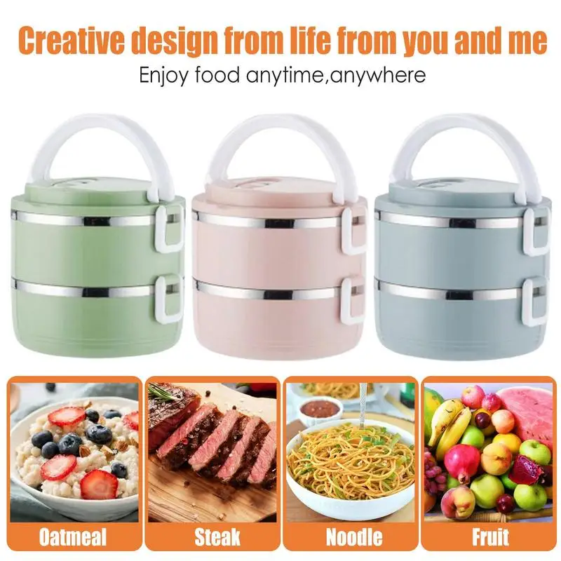 Stackable Stainless Steel Food Container With Portable Handle Insulated  Compartment Tiffin Lunch Box Keeps Food Hot For Office - AliExpress