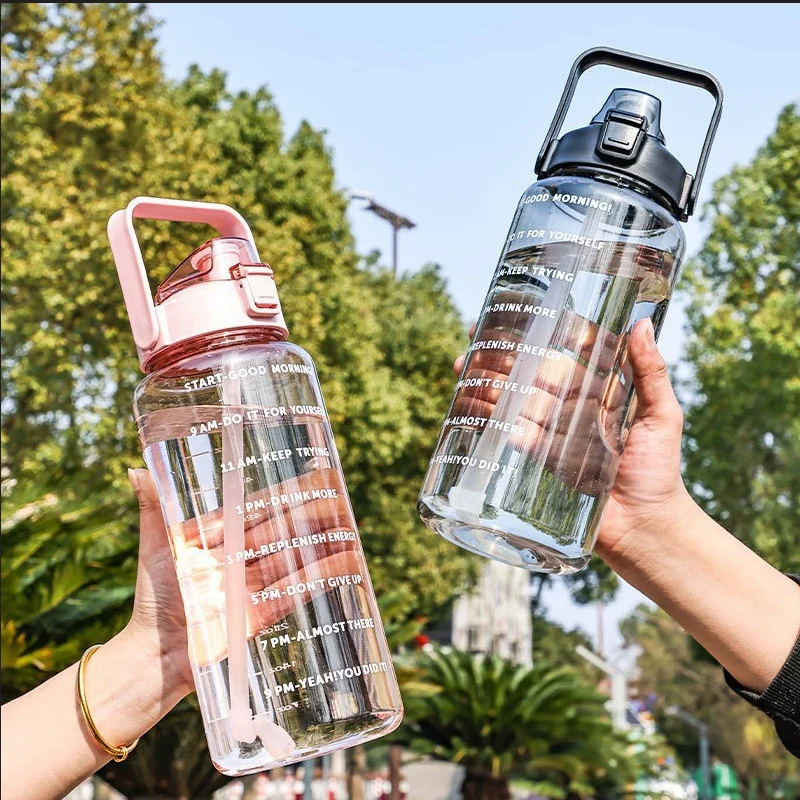 2000ml Portable Travel Water Bottle with Straw and Cup Accessories for Sports Fitness, High Value Big Fat Cup Adult Universal