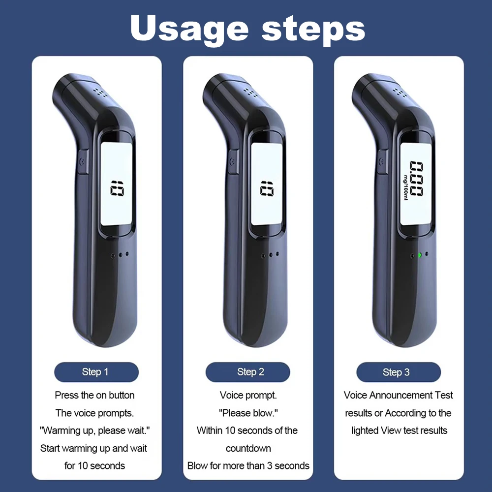Portable Non-Contact Alcohol Tester With LED Screen Display Breathalyzer USB Rechargeable Breath Alcohol Test Tool