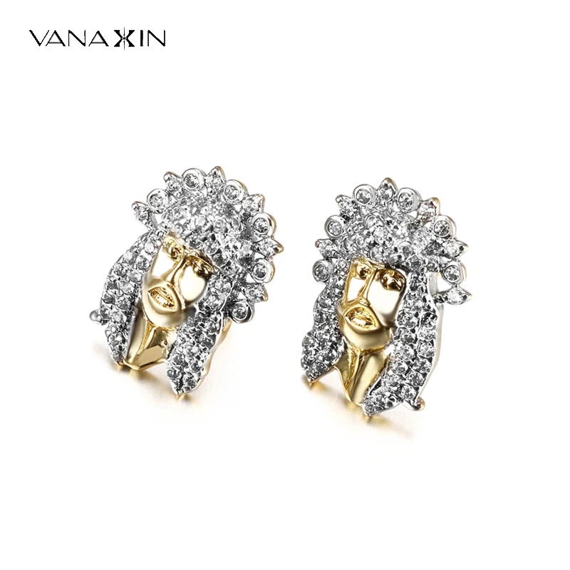 VANAXIN High Quality Jesus Face Stud Earrings for Women Men