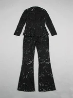 HIGH STREET Newest 2026 Designer Runway Suit Set Women's Single Button Guipure Lace Blazer  Flare Pants Set - Image 4