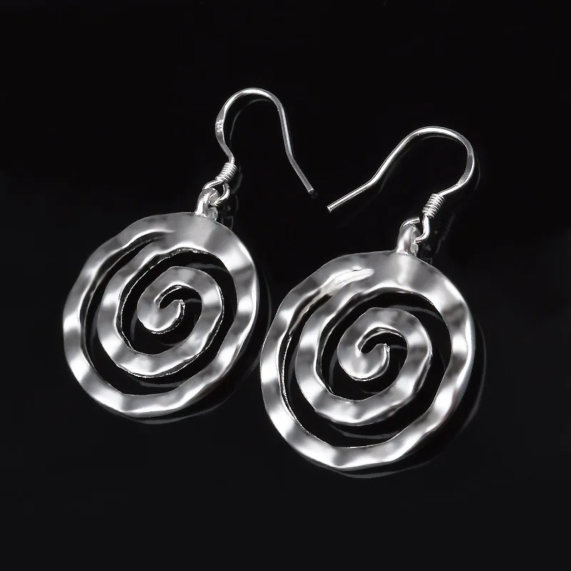 Pendientes de plata de ley 925 para mujer, aretes circulares en espiral, dijes finos, joyería para fiesta, boda, regalos de navidad