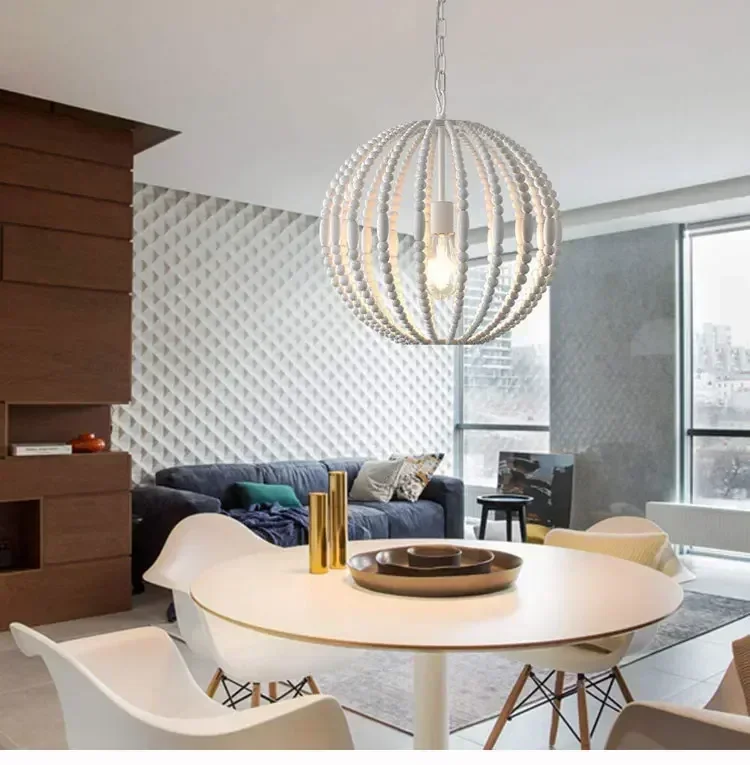 Description Picture 3 of itemVintage Loft American Style Countryside Wooden Bead Chandelier Living Room Dining Room Bedroom Villa Indoor Decor Pendent Lamps