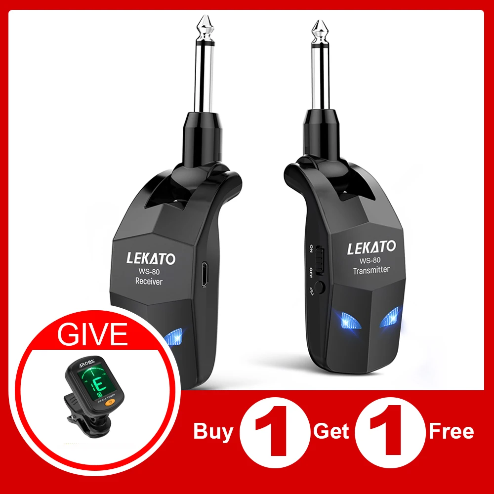 Lekato 2.4ghz Wireless Guitar Bass System Builtin Rechargeable Guitar