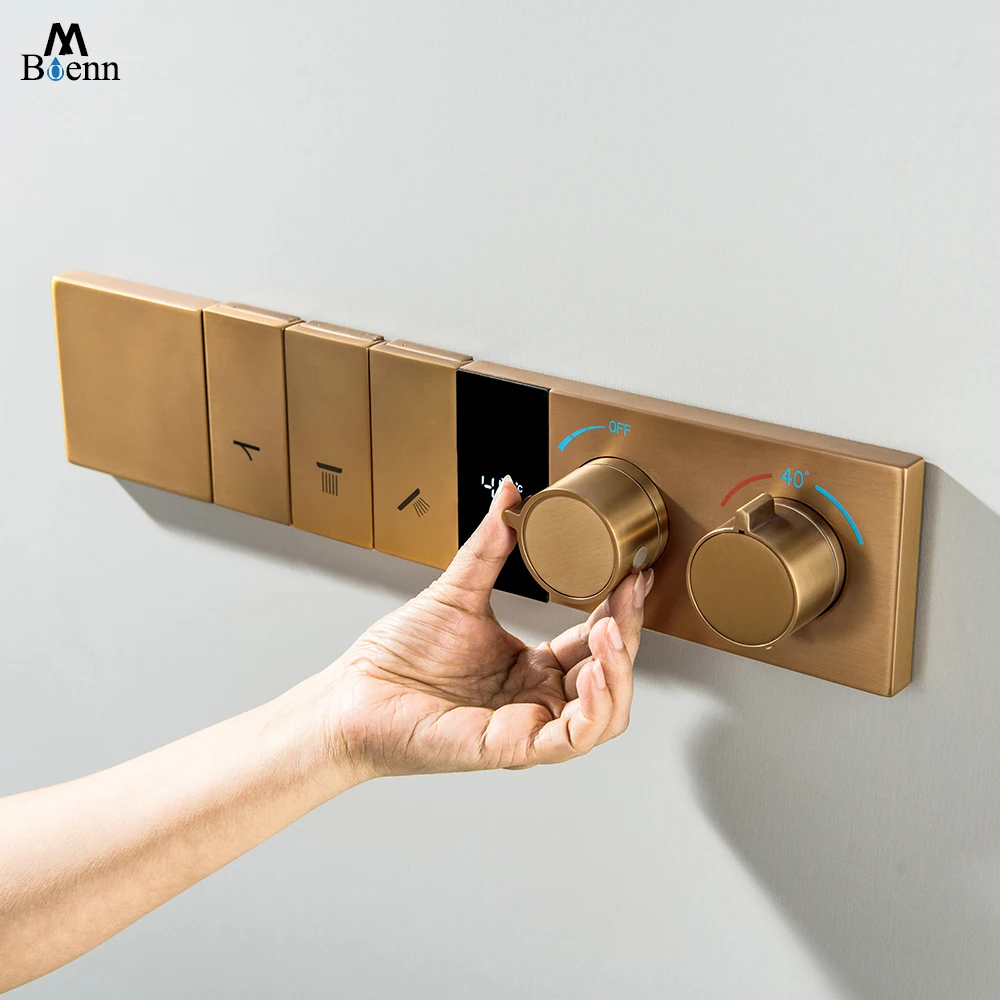 M Boenn 3/4 ฟังก์ชั่น Push ปุ่มประเภทฝักบัวก๊อกน้ําห้องน้ําสมาร์ทจอแสดงผลอุณหภูมิ Thermostatic Diverter Controller 1