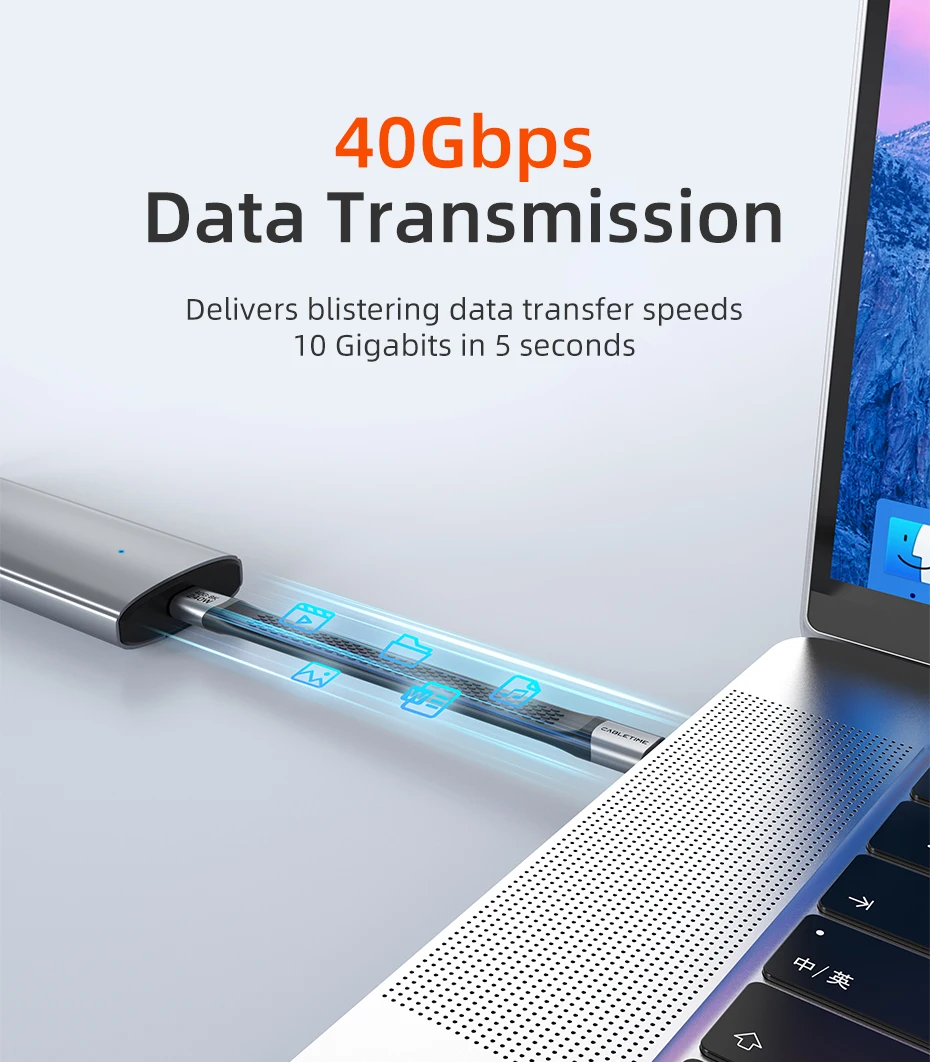 CABLETIME USB4-Datenkabel, 40 Gbit/s, 8 K, 60 Hz, USB C auf Typ C, kurzes Kabel PD 240 W, für Thunderbolt 3/4 iPhone 16 Pro Max SSD Tablet – Detail 3