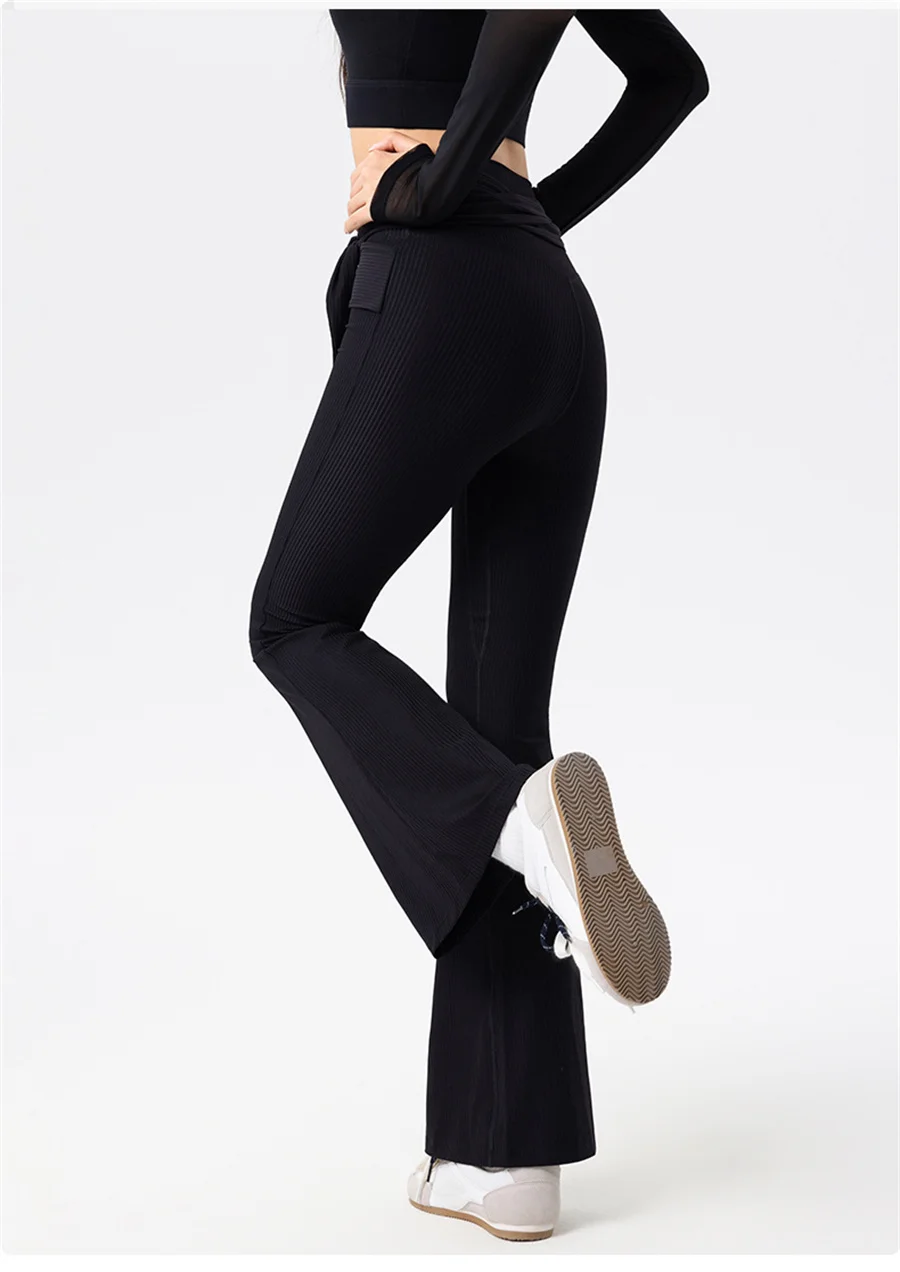 Ausgestellte Yoga-Leggings mit hoher Taille für Damen, atmungsaktive Turnhose mit weitem Bein, moderner Tanz, klassisches Training, ausgestellte lange Hose – Detail 12