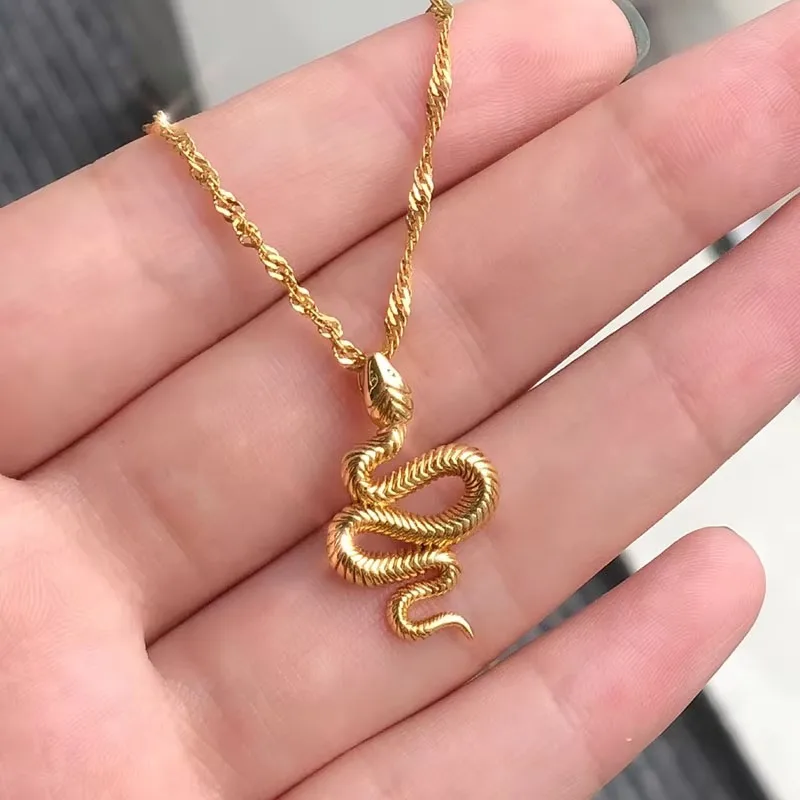 Goth Snake Pendant Necklace Stainless Steel Gold Color For Women