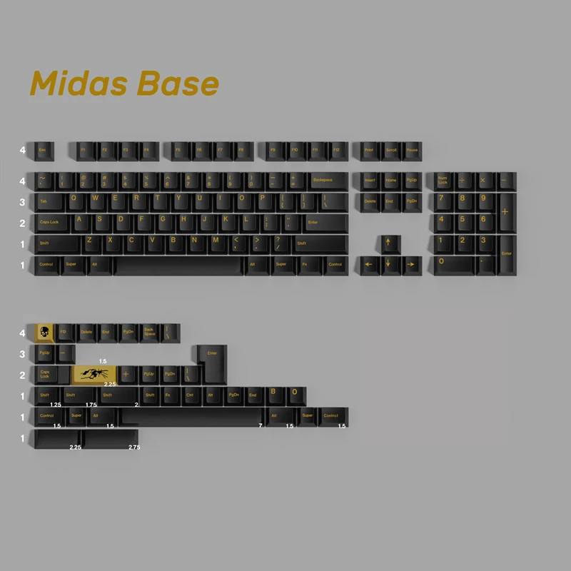 1 Set KAP Midas Keycaps PBT 5 Sides Dye Subbed Black Golden Key