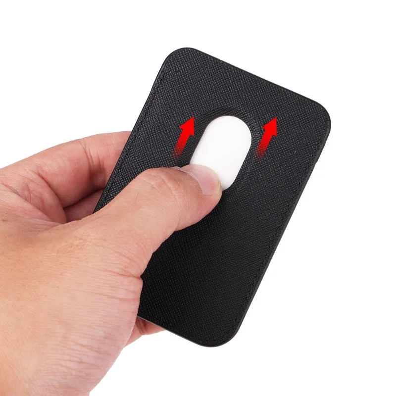 Premium Magnetic Leather Card Holder Case with Dual Card Slots and Carbon Fiber Design