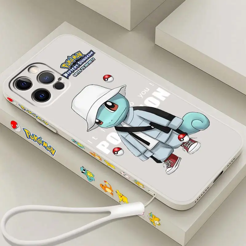 Pokemon Psyduck Squirtle Art Phone Case Per Apple Iphone 14 13 12 Mini 11 Xs Pro Max X Xr 8 7 Plus Se Liquid Left Rope Cover