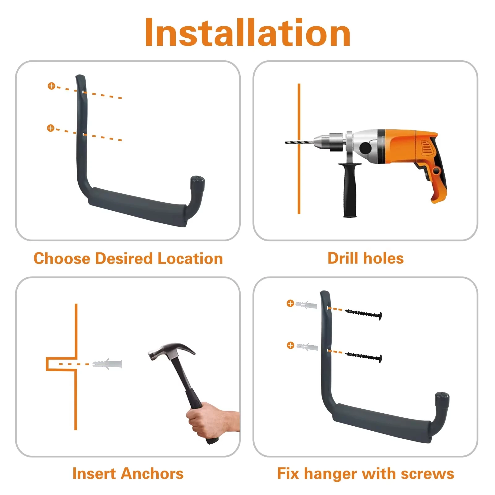 Heavy Duty 9-Inch Wall Hooks for Garage Storage - 60LBS Capacity