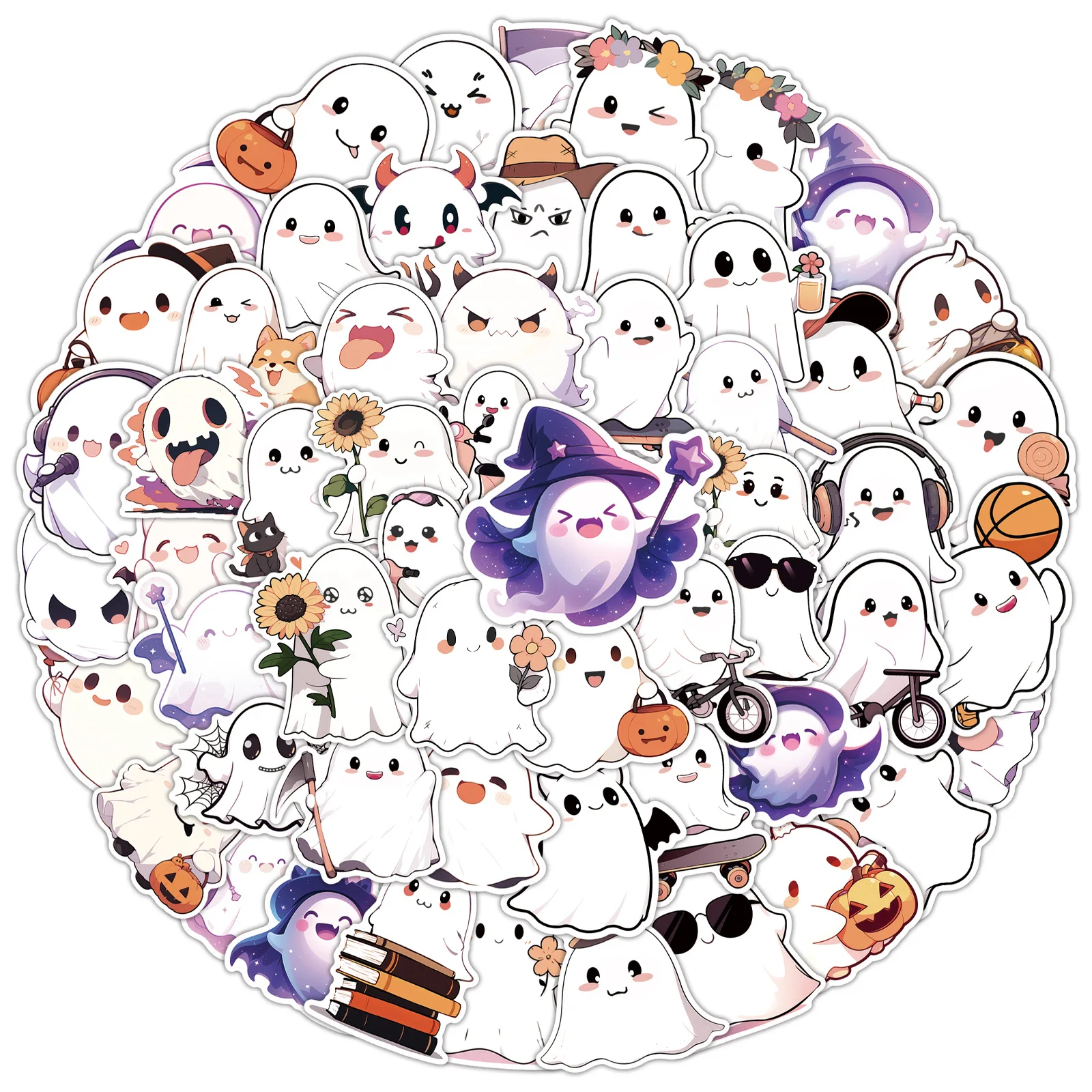 50Pcs 귀여운 할로윈 유령 스티커 DIY 스티커 Scrapbooking 전화 수하물 스케이트 보드 방수 데칼