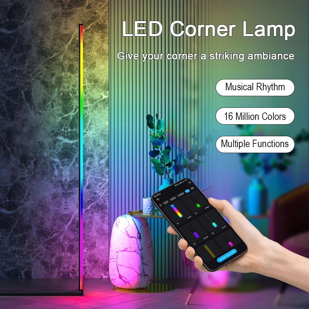 RGB LED 플로어 램프, 실내 홈 장식, 모던 코너 플로어 램프, 거실 로마 아트 장식, 대기 스탠딩 스탠드 조명
