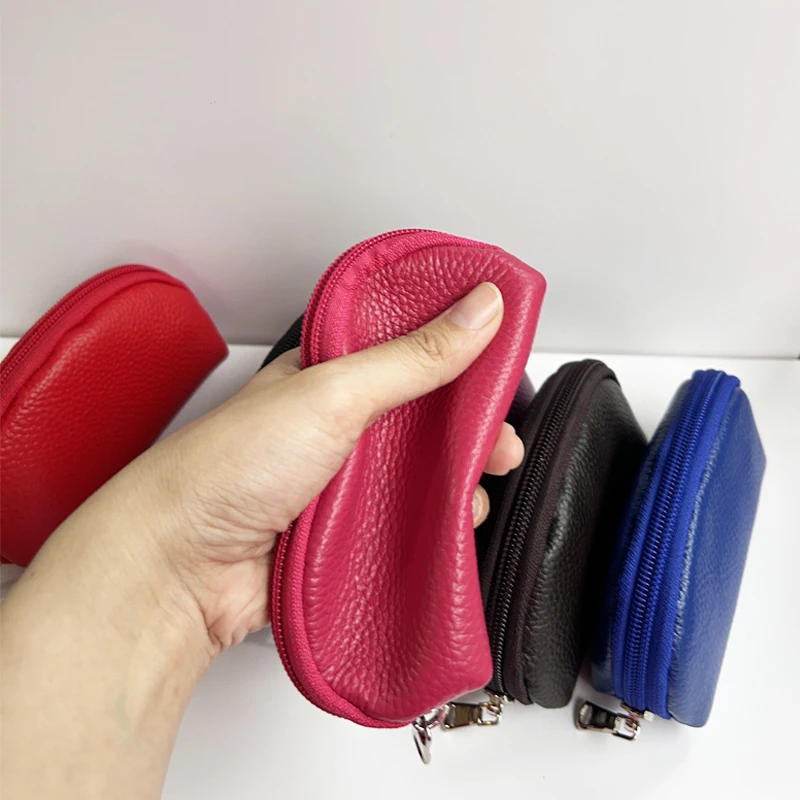 Fashion Soft Genuine Pebble Leather Coin Purse Small Cute Half Moon Card Key Zipper Change Pouch Wallet for Women coin purse coin wallet