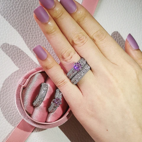 New silver color bride Luxury Bold Big Wedding Rings Set For Bridal Women Engagement Finger Bold Party Gift Jewelry R4428X