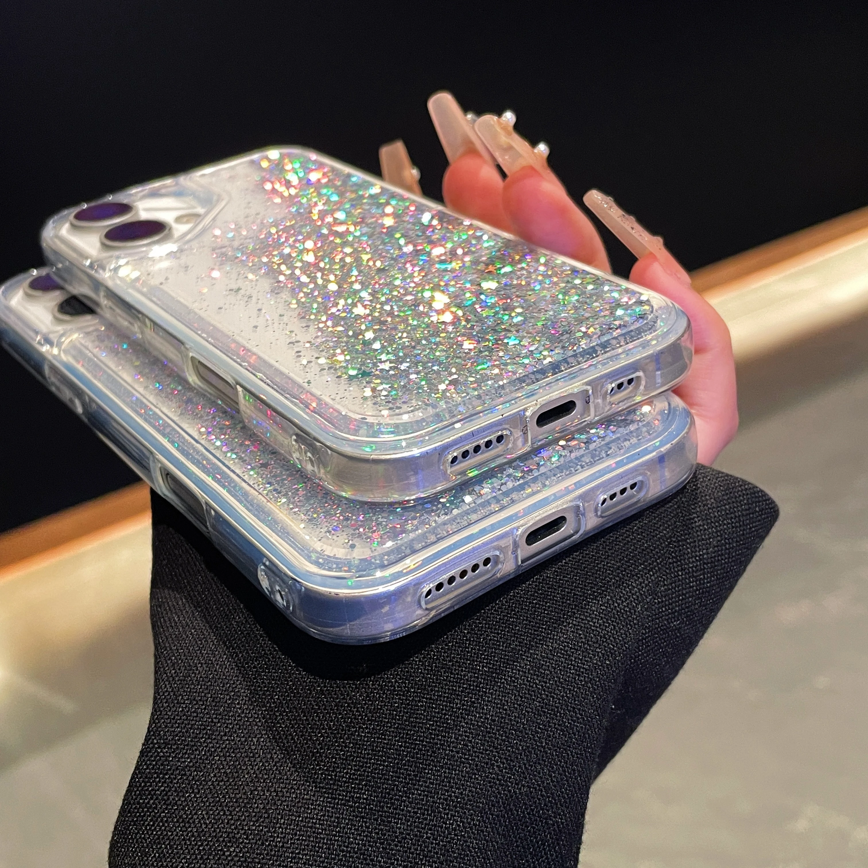Sparkling Clear Glitter Quicksand Shockproof Phone Case with Bling Sequins