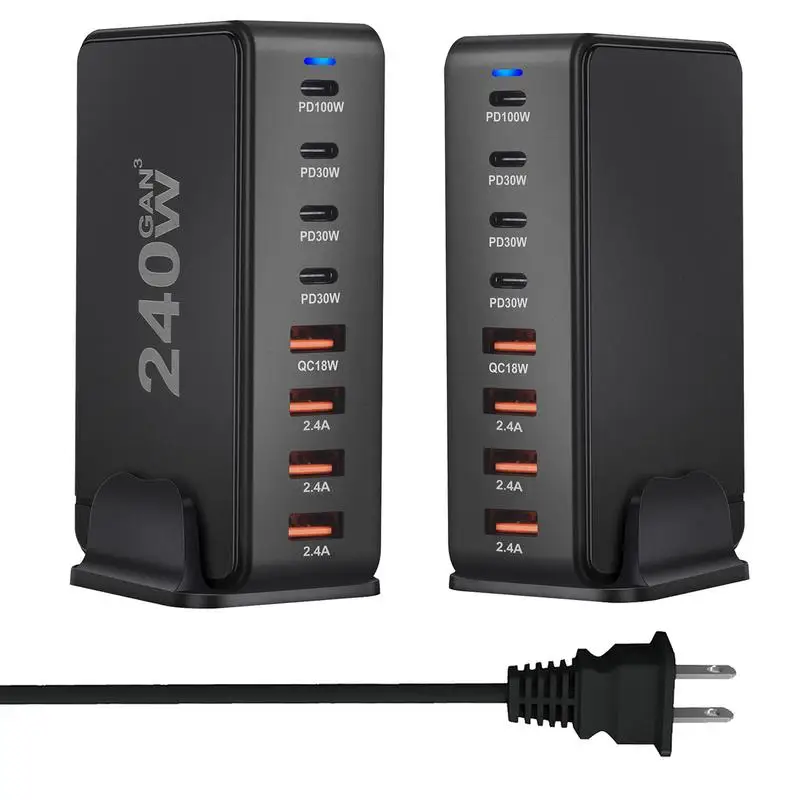 

Настольная зарядная станция GaN, 240 Вт, 4 порта USB Type-C, 8 портов