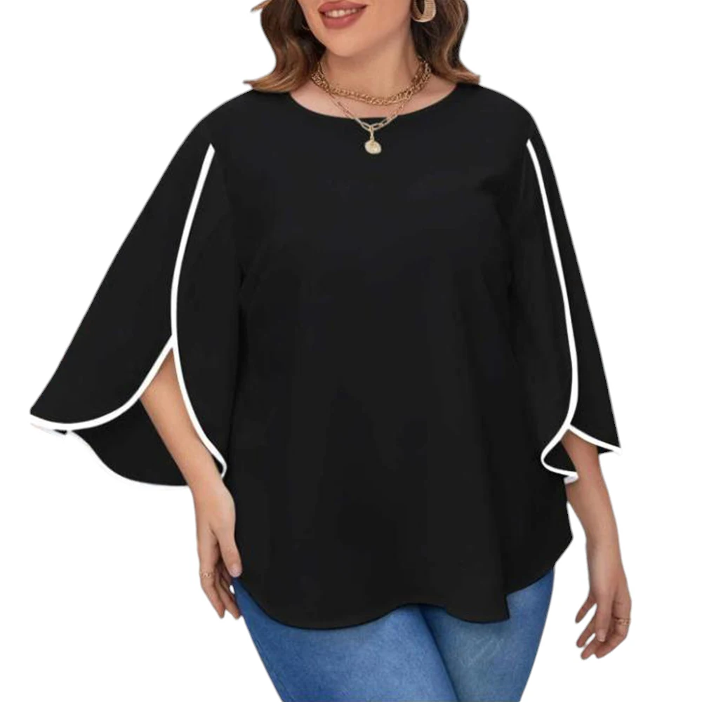 Casual Solid Color Pullover Tops Summer Loose Shirt Petal Sleeve T-shirt Tee Round Neck Top Women's Plus Size Clothing XL-5XL