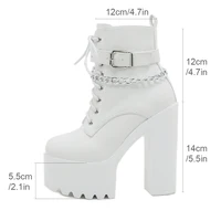 Gdgydh Women's Chain Decor Block Heeled Boots Fashion Lace Up Side Zipper Platform Boots Stylish Ankle Boots High Heels - Image 4