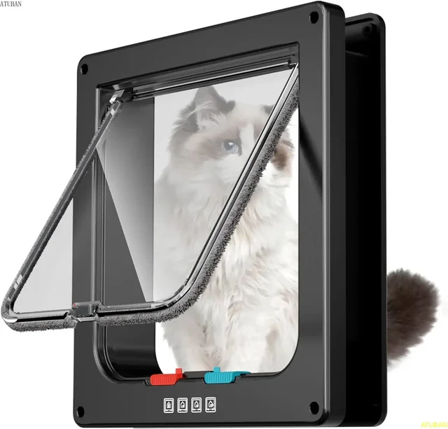 Large Cat Door Interior Door Pet Door for Cat Exterior Door 4 Modes Locking Suitable for Window and Wall,Strong Durable