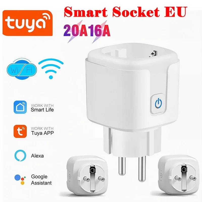 Smart Plug Socket EU Tuya WiFi 16A/20A With Power Monitor Timing Voice Control Works With Alexa Google Home Smart Life APP