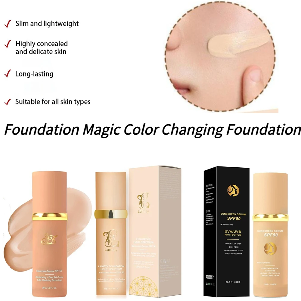 4-in-1 Foundation Liquid Magic Color Changing Soft Matte Long Lasting Hydrating Makeup Base Spf 50++