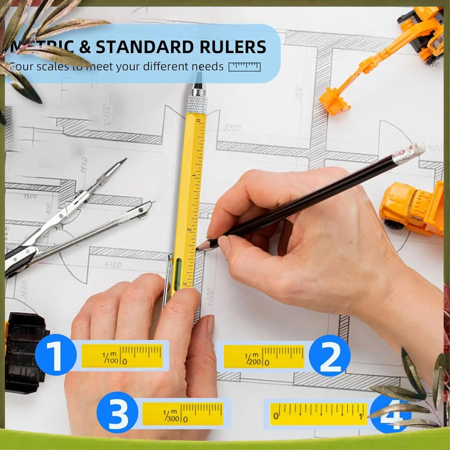 새로운 멀티툴 펜 멋진 가제트, 스타일러스가 포함된 참신한 펜, 레벨, 눈금자, 드라이버, 아빠 남편을 위한 생일 선물 노란색 Dura