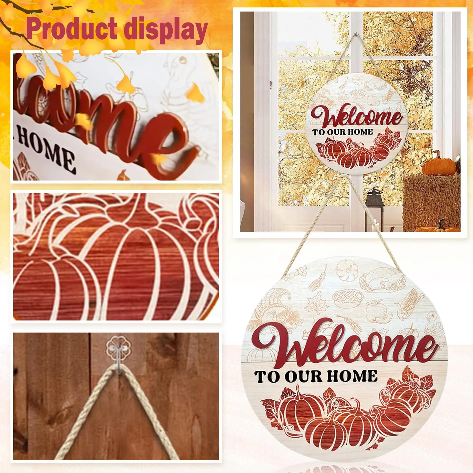 

Autumn Welcome To Our Home Wooden Wall Hanging Door Decoration Welcome Door Tag Hanger Halloween Outdoor Hanging Decoration