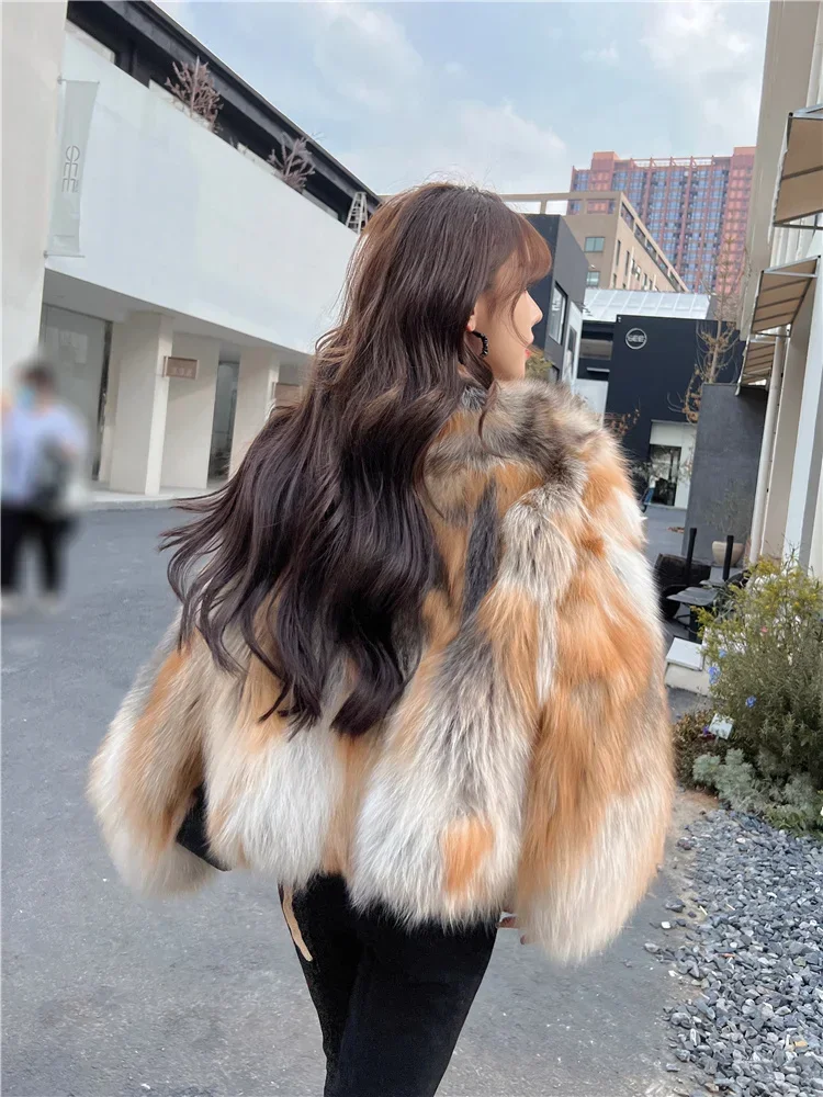 Fox Fur Hair Light Luxury Jackets for Women Young Winter Full Skin Fox Coat Girl Sexy Club Thick Warm Fur Long Sleeve Clothing