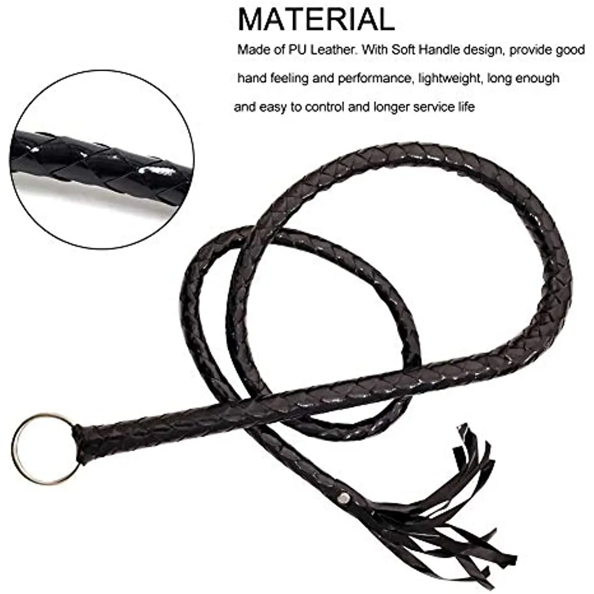 Whip Leather Black Long Snake Whip Horse Riding Equestrianism Whips Woven Leather Whip Cosplay Party S_voghion.com