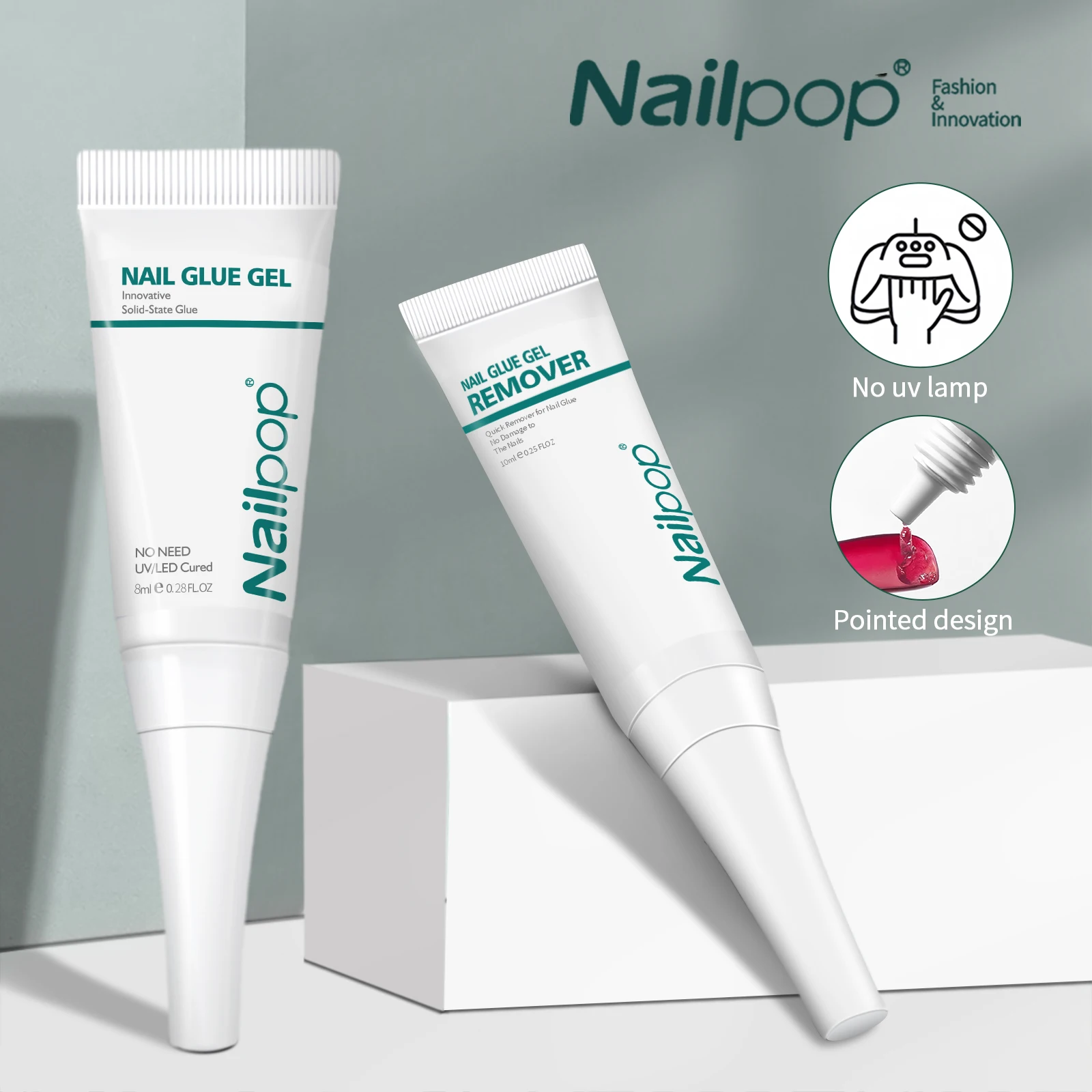 Nail Glue NAILPOP Strong Nail Glue Gel Professional Fast drying Glue with Remover for Fake Acrylic Nails and Press on Nails Kit Gel